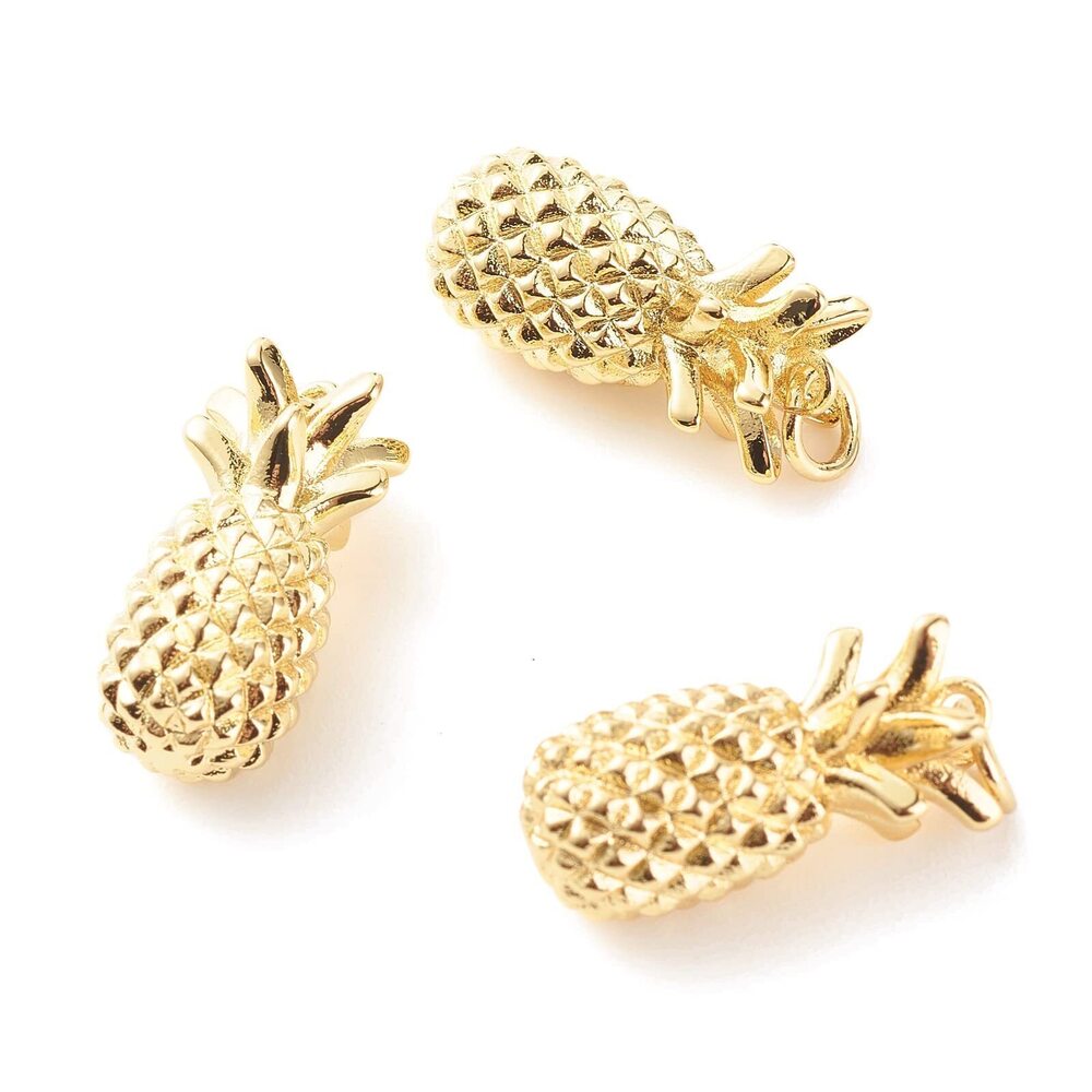 1856 10 pcs Golden Color Pineapple Theme Brass Charms Tropical Fruit Food